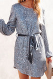 themeisles Elegant Solid With Belt Sequins O Neck A Line Dresses