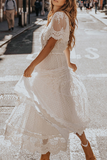 themeisles Fashion Solid Mesh V Neck Lace Dress Dresses
