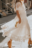 themeisles Fashion Solid Mesh V Neck Lace Dress Dresses
