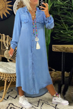 themeisles Casual Solid Split Joint Turndown Collar Irregular Dress Dresses