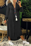 themeisles Casual Solid Split Joint Turndown Collar Irregular Dress Dresses