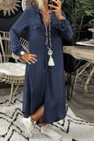 themeisles Casual Solid Split Joint Turndown Collar Irregular Dress Dresses