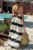 themeisles Fashion Striped Split Joint Spaghetti Strap Straight Dresses