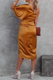 themeisles Elegant Solid Patchwork Fold Oblique Collar Evening Dress Dresses(5 Colors)