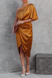 themeisles Elegant Solid Patchwork Fold Oblique Collar Evening Dress Dresses(5 Colors)