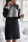 themeisles Fashion Patchwork Solid Patchwork O Neck Long Sleeve Dresses