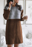 themeisles Fashion Patchwork Solid Patchwork O Neck Long Sleeve Dresses