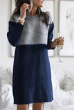 themeisles Fashion Patchwork Solid Patchwork O Neck Long Sleeve Dresses