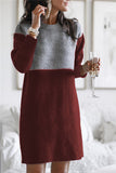 themeisles Fashion Patchwork Solid Patchwork O Neck Long Sleeve Dresses