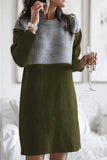 themeisles Fashion Patchwork Solid Patchwork O Neck Long Sleeve Dresses
