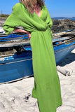 themeisles Fashion Solid Patchwork V Neck A Line Dresses