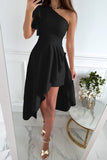 themeisles Celebrities Elegant Solid Slit Asymmetrical Oblique Collar A Line Dresses