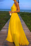 themeisles Elegant Solid Backless Halter Evening Dress Dresses