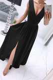 themeisles Sexy Simplicity Solid Slit V Neck Princess Dresses