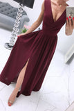 themeisles Sexy Simplicity Solid Slit V Neck Princess Dresses