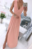 themeisles Sexy Simplicity Solid Slit V Neck Princess Dresses