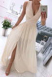 themeisles Sexy Simplicity Solid Slit V Neck Princess Dresses