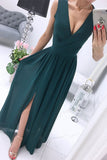 themeisles Sexy Simplicity Solid Slit V Neck Princess Dresses