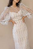 themeisles Celebrities Elegant Solid Embroidered See-through O Neck Bandage Dress Dresses
