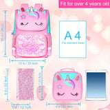 3pcs Unicorn Backpack For Girls, Kids Sequin Book Bag With Lunch Box, School Bag For Elementary Preschool Students