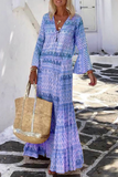themeisles Casual Print Patchwork V Neck Cake Skirt Dresses(5 Colors)