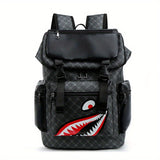 Large Capacity Shark Mouth Pu Leather Laptop Backpack - Multi-Functional College Bag with Edge Paint, Polyester Lining, and Stylish Design - Perfect for Casual Travel and Daily Use