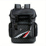 Large Capacity Shark Mouth Pu Leather Laptop Backpack - Multi-Functional College Bag with Edge Paint, Polyester Lining, and Stylish Design - Perfect for Casual Travel and Daily Use