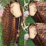 250% Density 13x4 Water Wave Lace Front Wigs - Honey Blonde P4/27 Hd Lace Frontal with Baby Hair, Pre-Plucked, Glueless, Deep Curly, Natural Looking Wigs for African Women - 28, 30, 32, 34 Inch Length Options