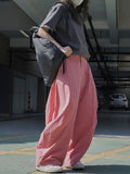 themeisles Split-Joint Solid Color Wide Leg Loose Trousers Casual Pants Bottoms
