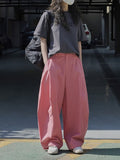 themeisles Split-Joint Solid Color Wide Leg Loose Trousers Casual Pants Bottoms