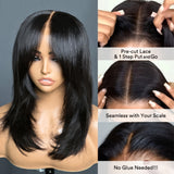 Easy-To-Wear 24" Mullet Wig With Bangs - 150% Density Bone Straight Human Hair, Glueless Lace Closure, Natural Brazilian Remy Hair For Women Hair Accessories For Women Wigs For Women