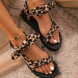 themeisles - Leopard Print Casual Patchwork With Bow Round Comfortable Shoes