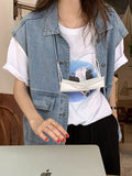 themeisles Simple Split-Joint Solid Color Denim Vest Outerwear