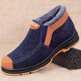 Men's Warm and Comfortable Snow Boots - Anti-slip Ankle Hiking Outdoor Boot with Plush Lining - Casual Solid Color All-Season Slip-On Round Toe Boot with Fabric Upper and PU Sole
