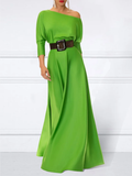 themeisles Loose Three-Quarter Sleeves Solid Color Off-The-Shoulder Maxi Dresses