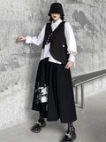 themeisles Original Loose Lace-Up Hollow Sleeve Blouse+Black Vest+Wide Leg Pants Culotte Three Pieces Set