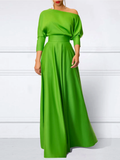 themeisles Loose Three-Quarter Sleeves Solid Color Off-The-Shoulder Maxi Dresses