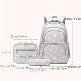 3-Piece Daisy Print Backpack Set - Spacious Zipper Closure Daypack with Lining, Detachable Lunch Bag, and Pencil Case - Perfect Student Back to School Gift for Boys and Girls