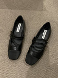 themeisles Contrast Color Round Cut Split-Joint Square-Toe Low Heels Flat Shoes Flats