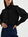 themeisles Solid Color Buttoned Loose Long Sleeves Lapel Blouses&Shirts Tops
