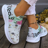 themeisles - White Casual Patchwork Printing Round Mesh Breathable Comfortable Out Door Shoes