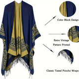 Elegant Boho-Chic Tassel Shawl - Thick, Soft & Windproof With Geometric Print | Perfect For Fall/Winter Outdoor Leisure