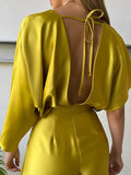 themeisles Asymmetric Solid Color Deep V-Neck Jumpsuits