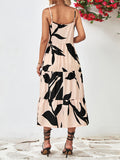 themeisles Floral Printed Contrast Color Sleeveless Loose Spaghetti-Neck Midi Dresses