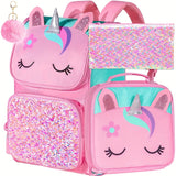 3pcs Unicorn Backpack For Girls, Kids Sequin Book Bag With Lunch Box, School Bag For Elementary Preschool Students