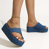 themeisles - Blue Casual Patchwork Solid Color Round Comfortable Wedges Shoes