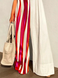 themeisles Sleeveless Wide Leg Contrast Color Printed Striped Jumpsuits