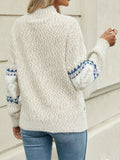 Cozy Snowflake Print Mock Neck Sweater - Women's Casual Knit Top for Fall Winter - Soft, Warm, and Stylish Clothing for Ladies