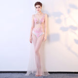 2025 Nightclub women's breast G219/sexy see-through dress evening lace hollow transparent deep V-neck long performance