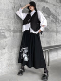 themeisles Original Loose Lace-Up Hollow Sleeve Blouse+Black Vest+Wide Leg Pants Culotte Three Pieces Set